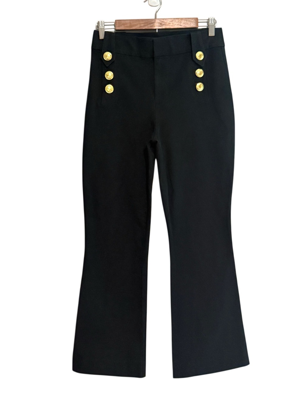 Lilly Pulitzer Parrish Crop Flare Pants Black Sailor Gold Buttons Preppy Size 4